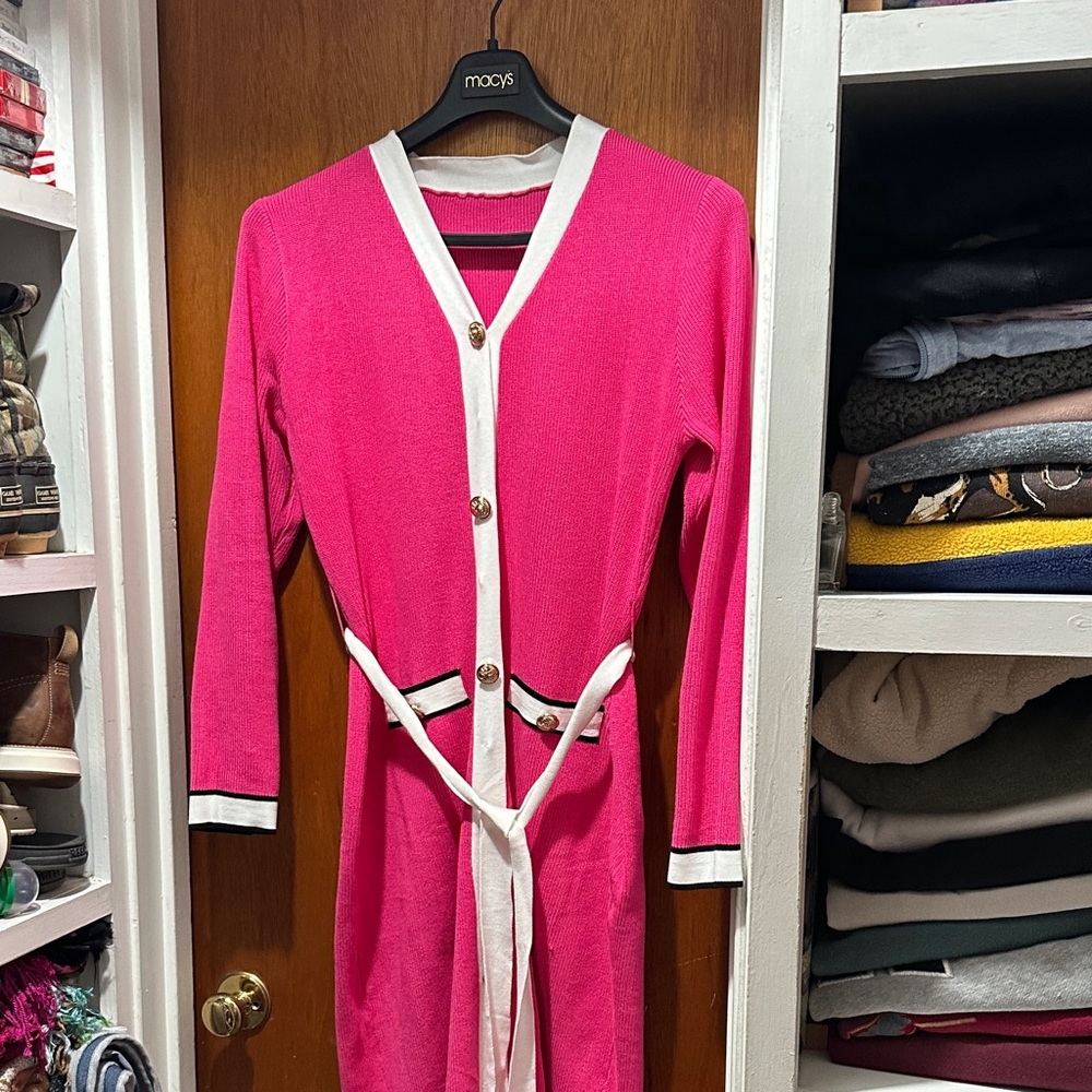 Pink Cardigan with White Trim